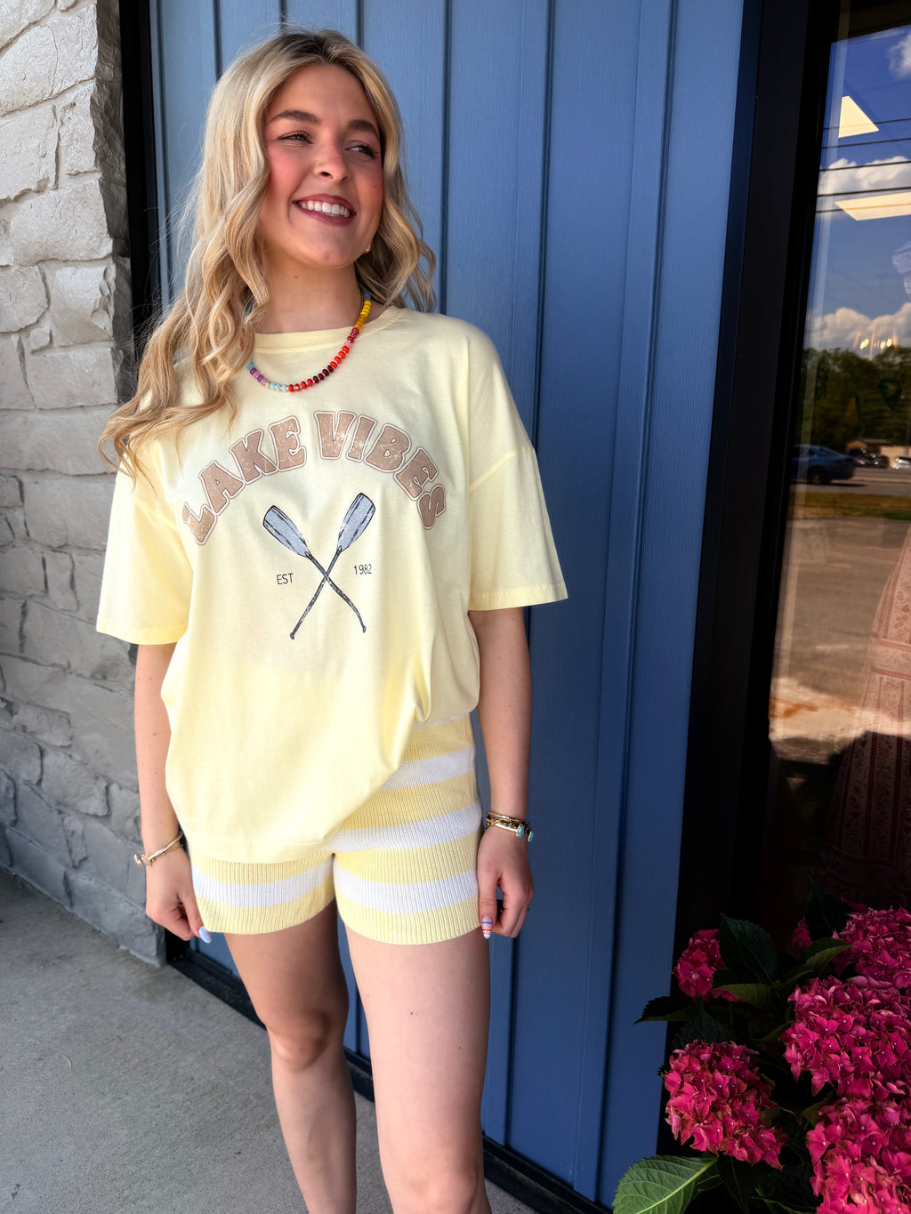 Daisy Mae Striped Sweater Shorts - Butter Yellow