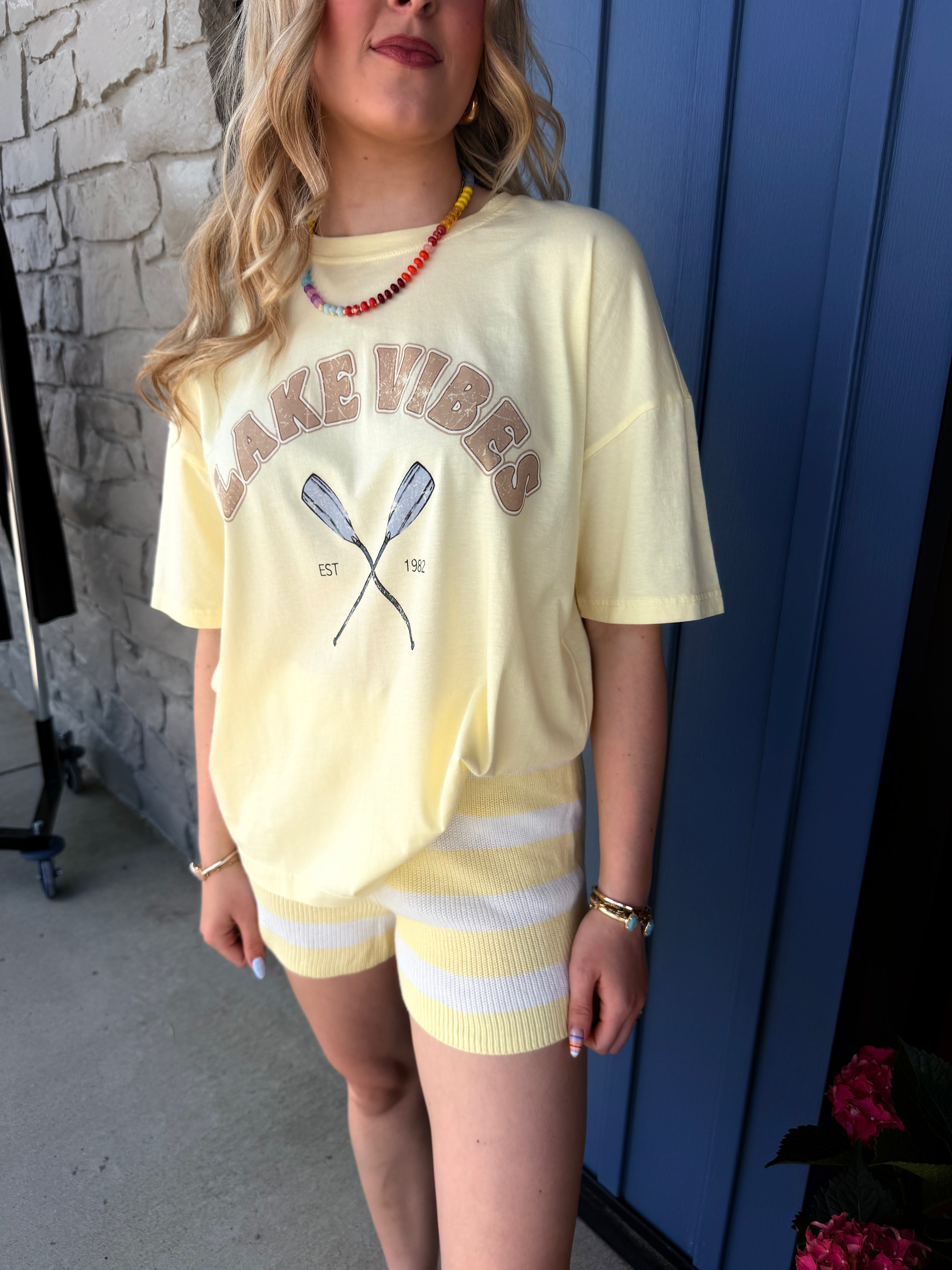 Daisy Mae Striped Sweater Shorts - Butter Yellow