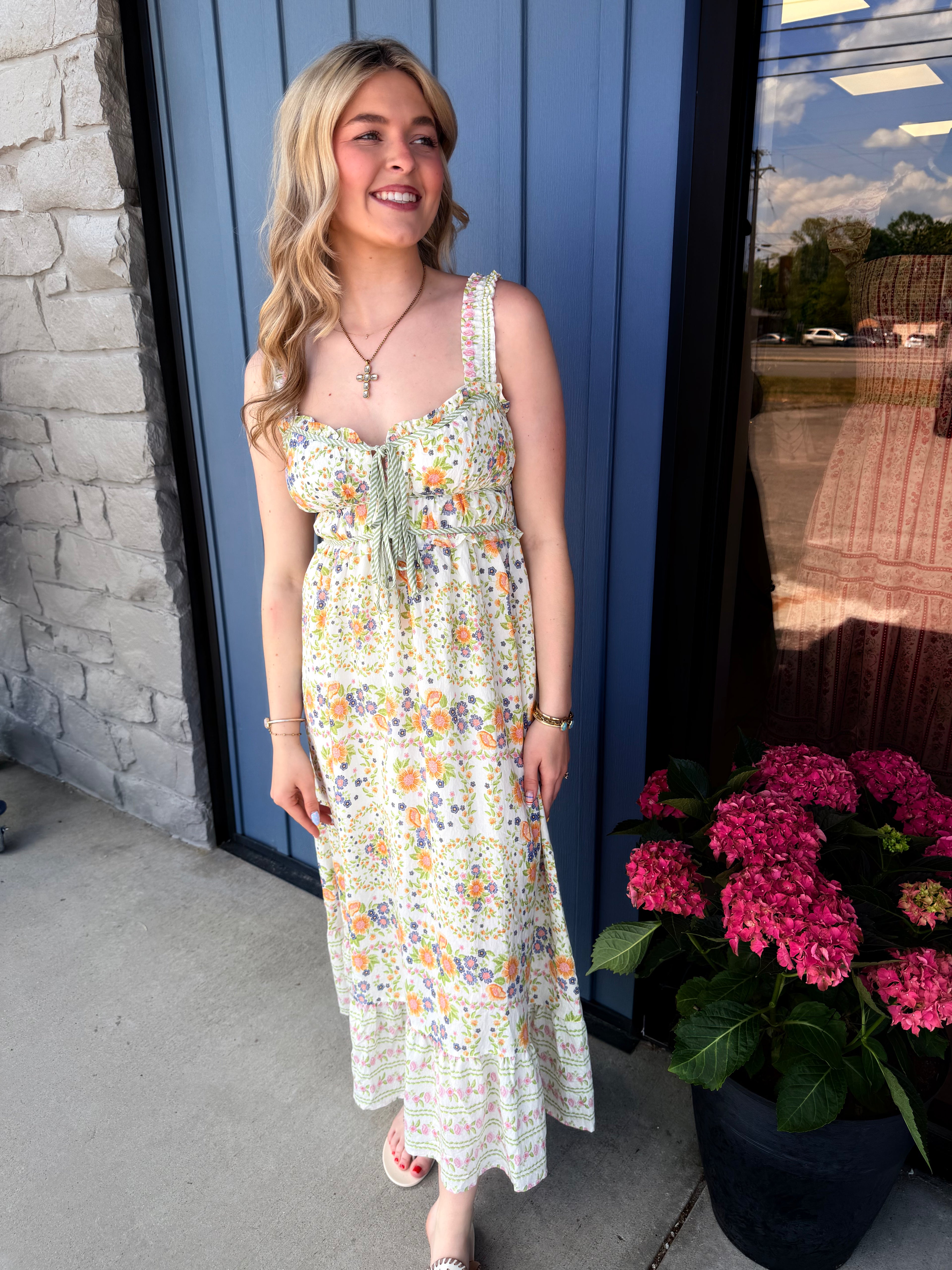 Rachel Floral Front Tie Midi Dress