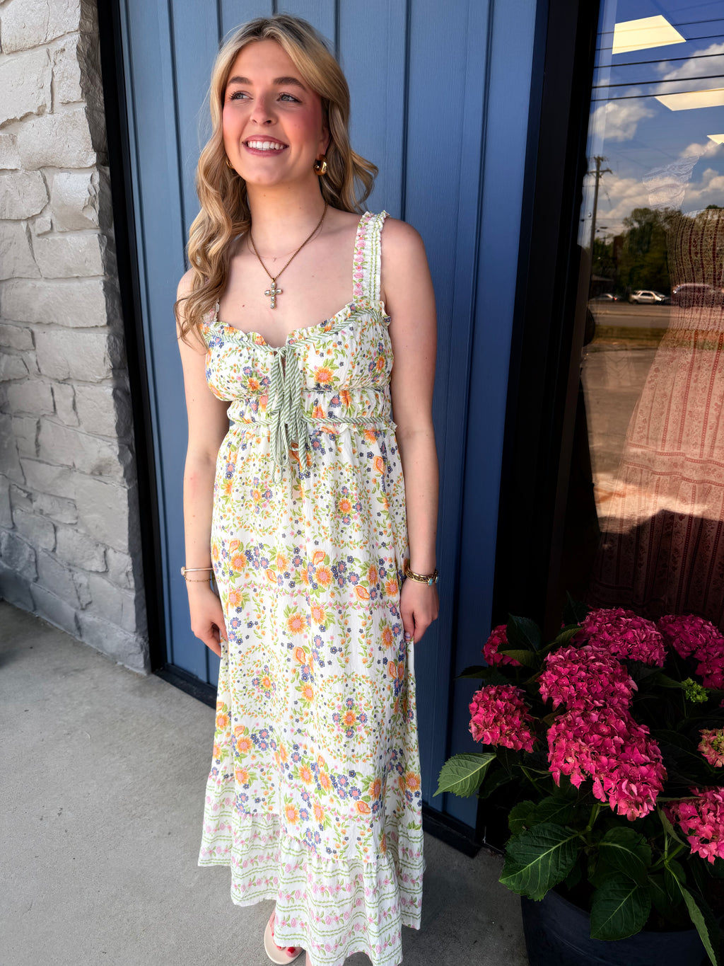 Rachel Floral Front Tie Midi Dress