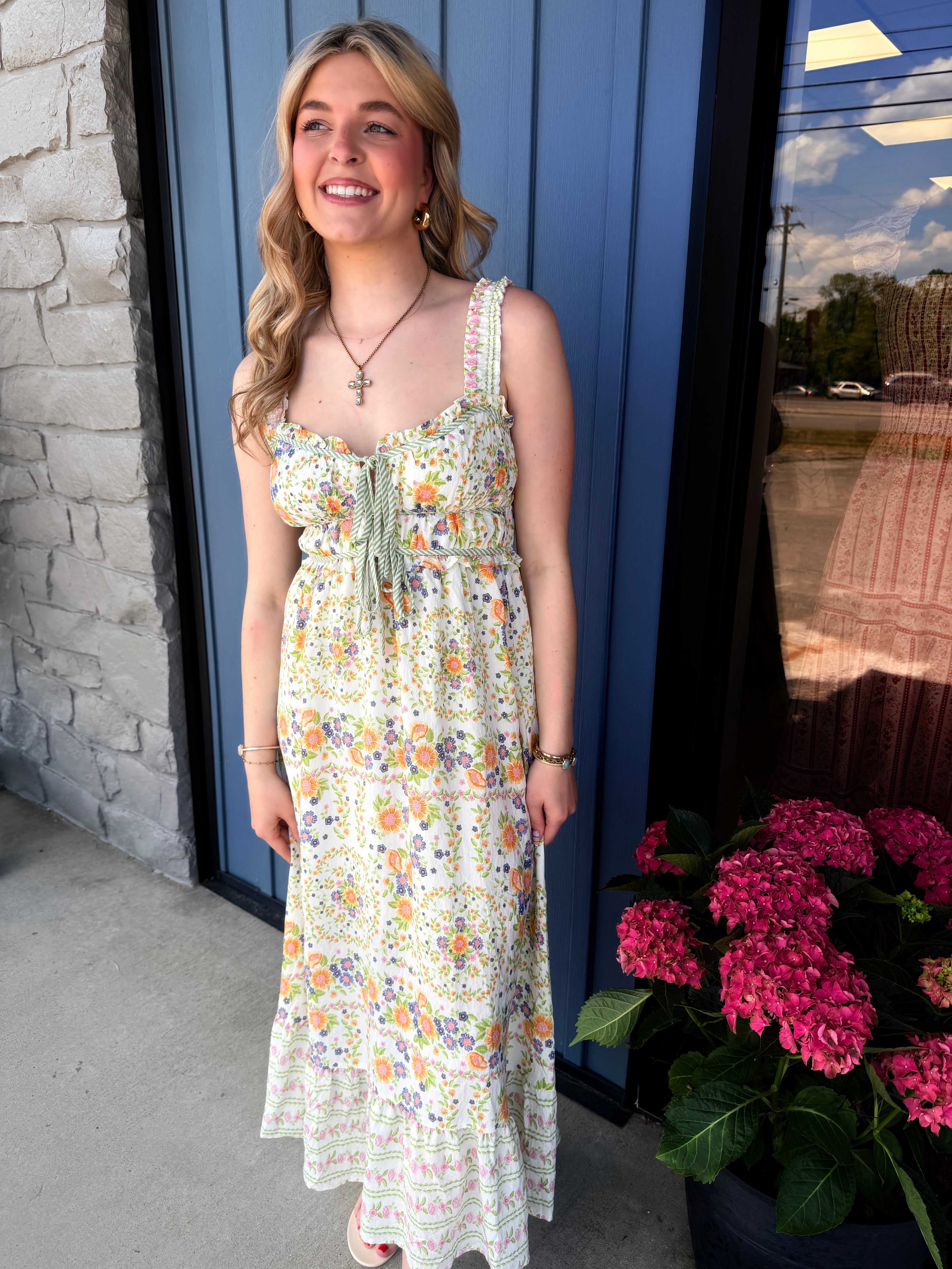 Rachel Floral Front Tie Midi Dress