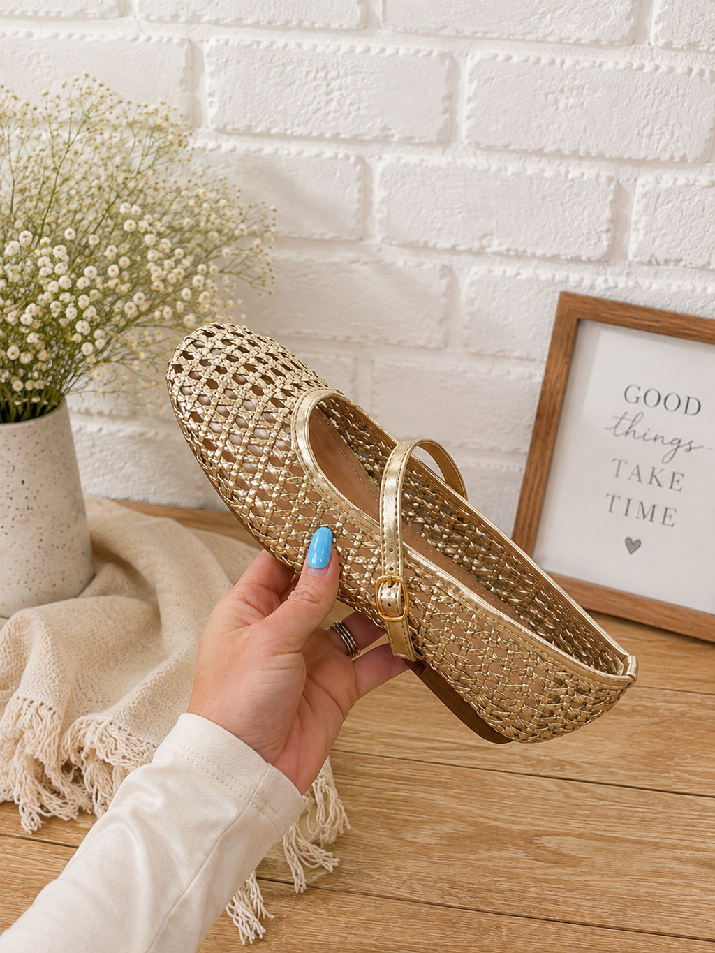 Mary Jane Flats - Gold