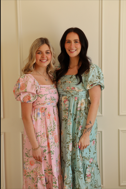 Pink Katie Floral Pleated Midi Dress