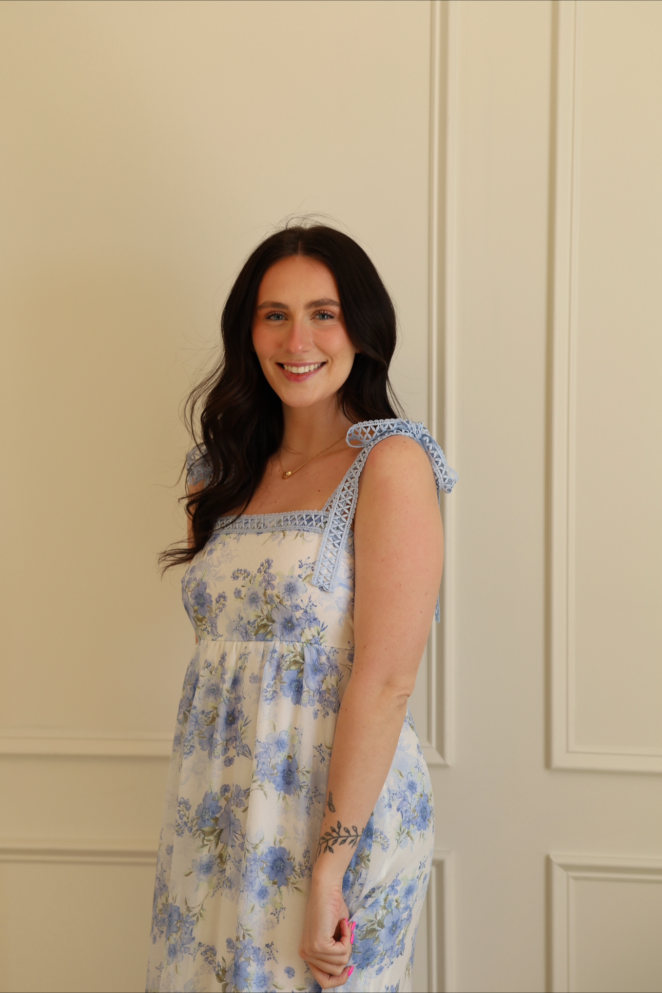 Blue Floral Crotchet Maxi Dress