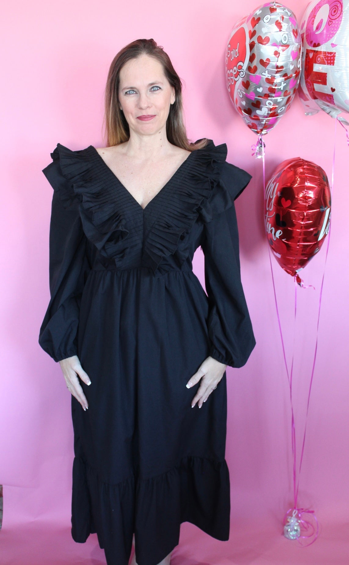 Zoey Ruffle Midi Dress - Black