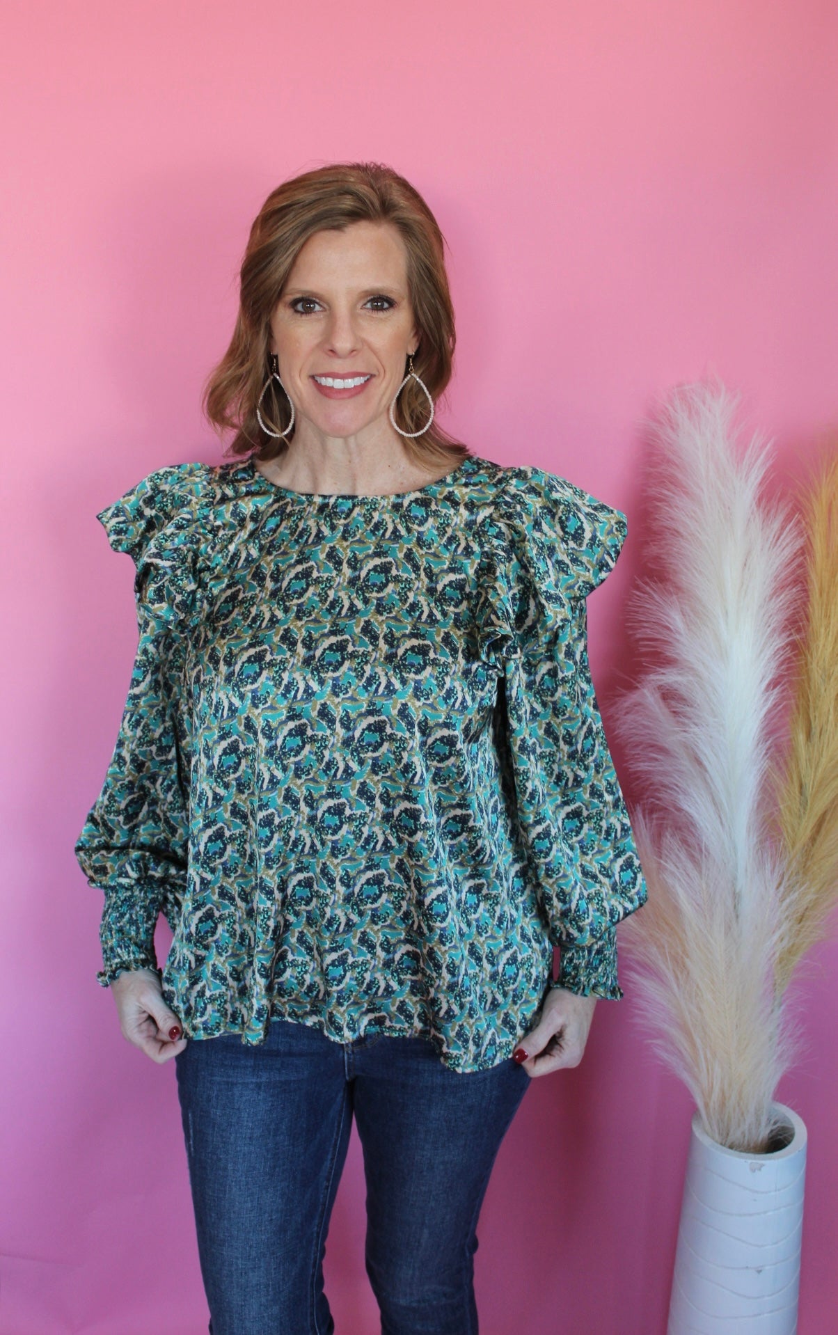 Darcy Printed Smocked Cuff Top