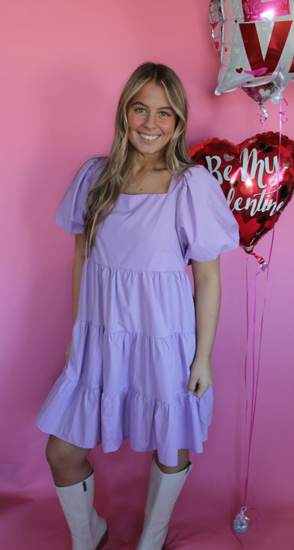 Katie Puff Sleeve Tiered Dress - Lavendar