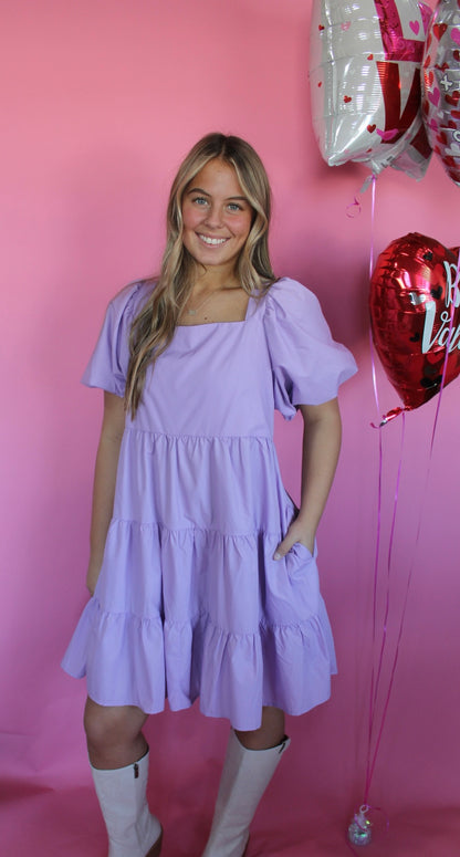 Katie Puff Sleeve Tiered Dress - Lavendar