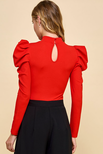 Sarah Puff Sleeve Bodysuit - Red