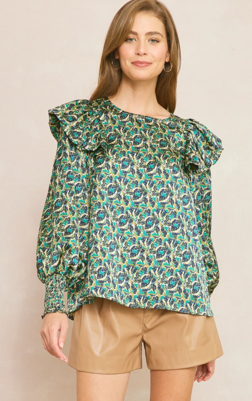 Darcy Printed Smocked Cuff Top