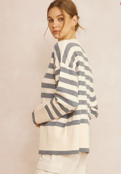 Sarah Striped Sweater -Grey