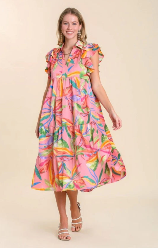 Tropical Days Tiered Ruffle Dress