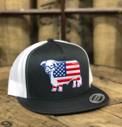 Lazy J Ranch Wear Grey & White American Flag Bull Cap