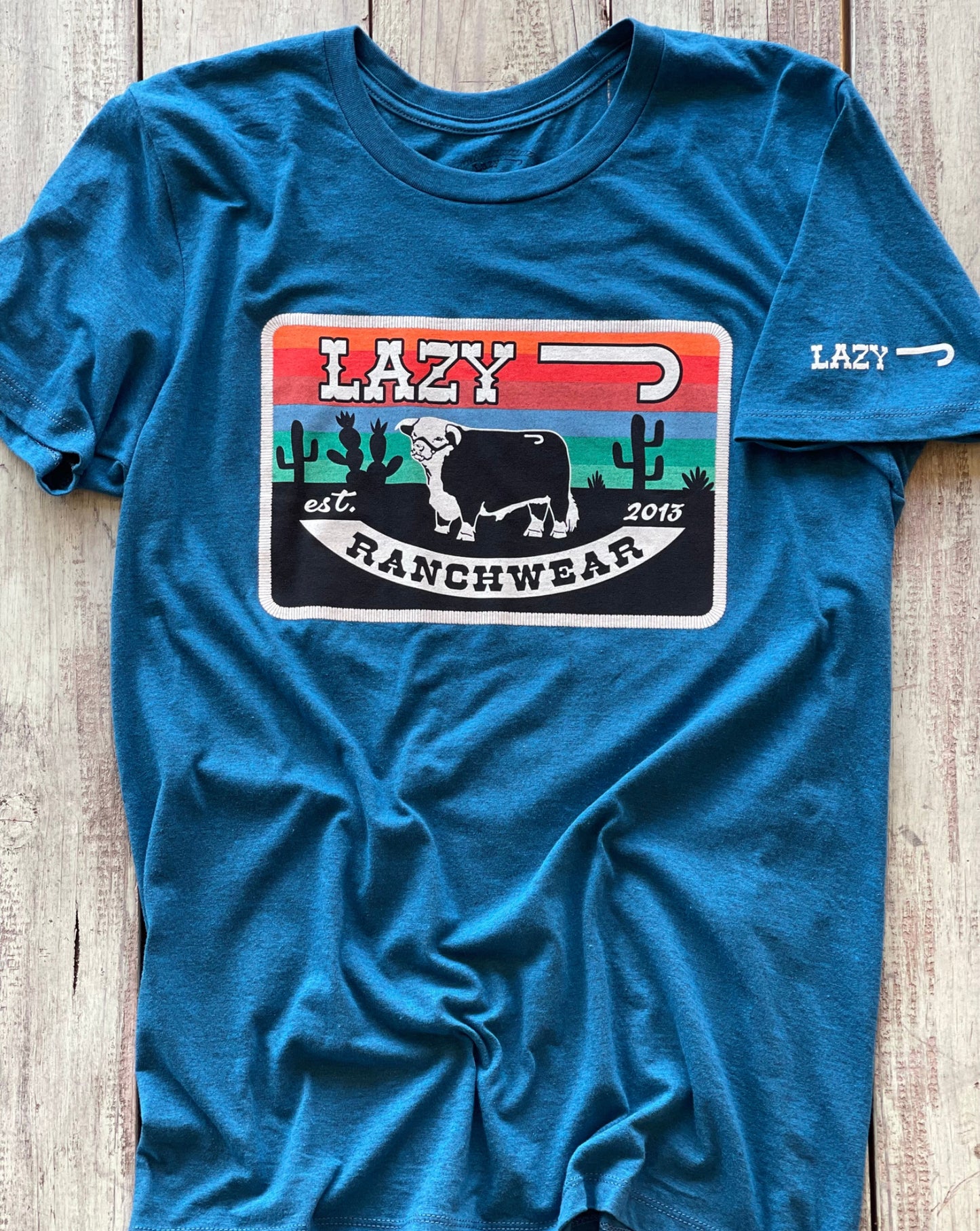 Lazy J Ranch Wear Multi Jug Hereford Sky T-Shirt - Blue