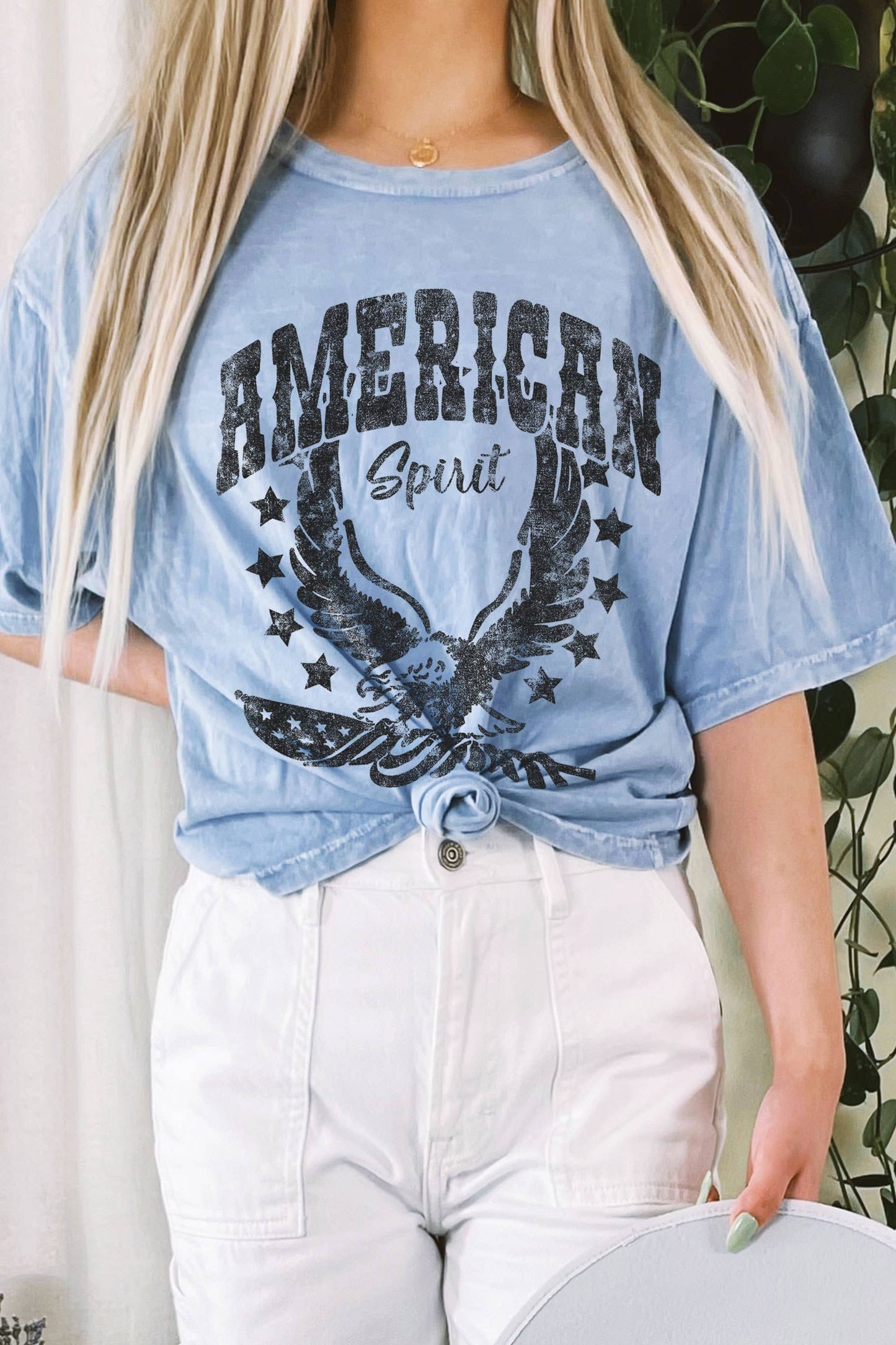 AMERICA SPIRIT EAGLE MINERAL GRAPHIC LONG CROP TOP
