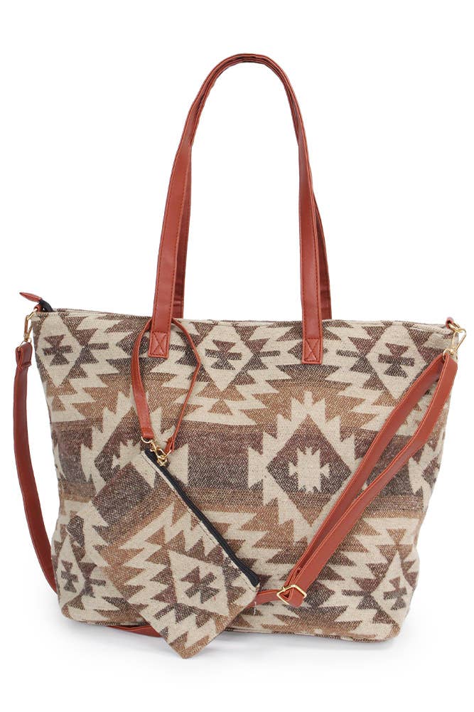 Western Weekend Aztec Pattern Tote Bag With Pouch