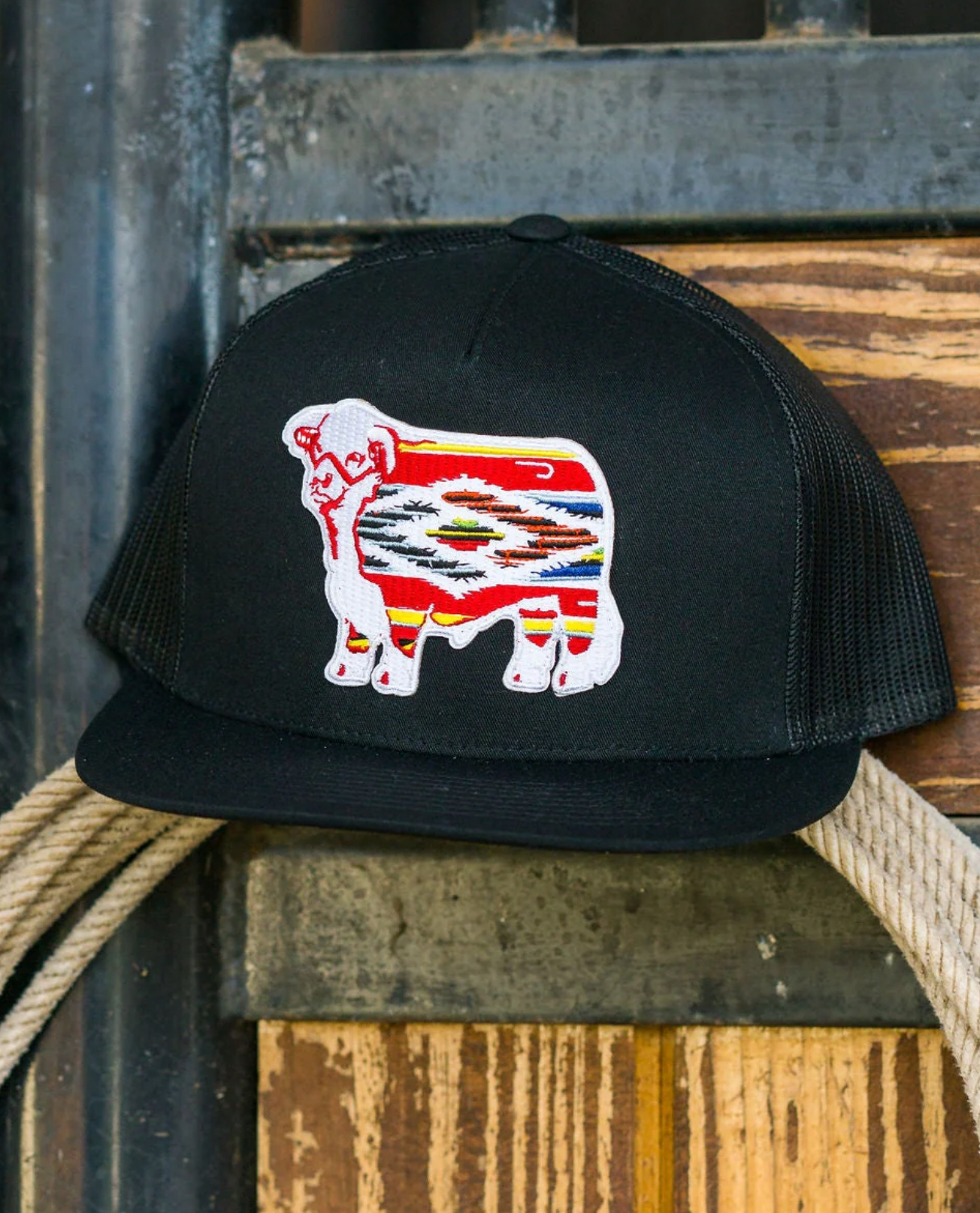 Lazy J Ranch Wear Black & Black Serape Bull Cap