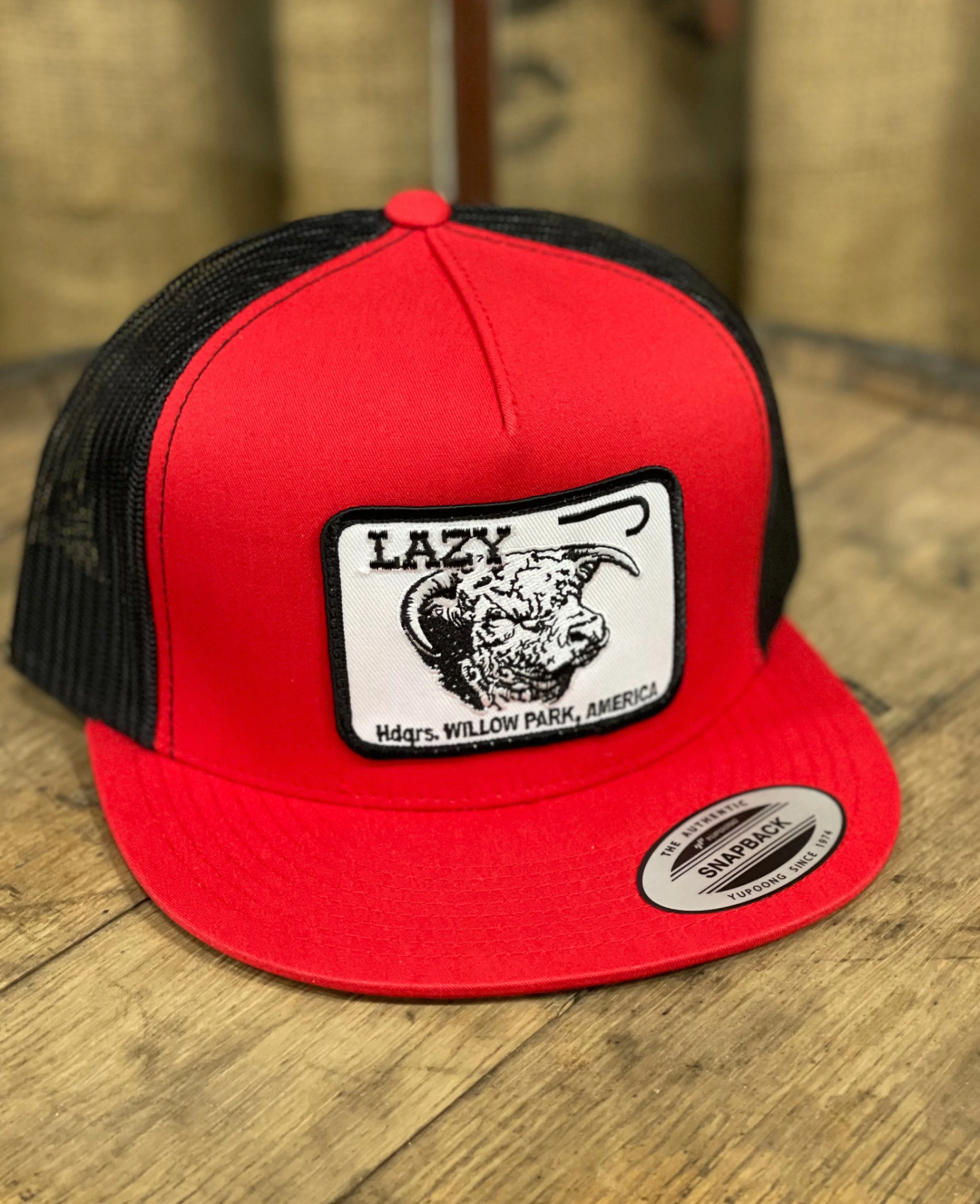 Lazy J Ranch Wear Red & Black Cattle Headquarters Cap