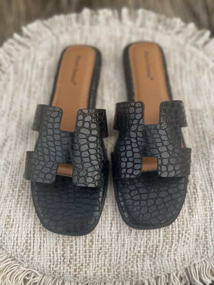Casey Black Croco Sandals