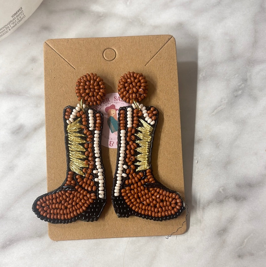 Brown Dolly Boots Beaded Earrings