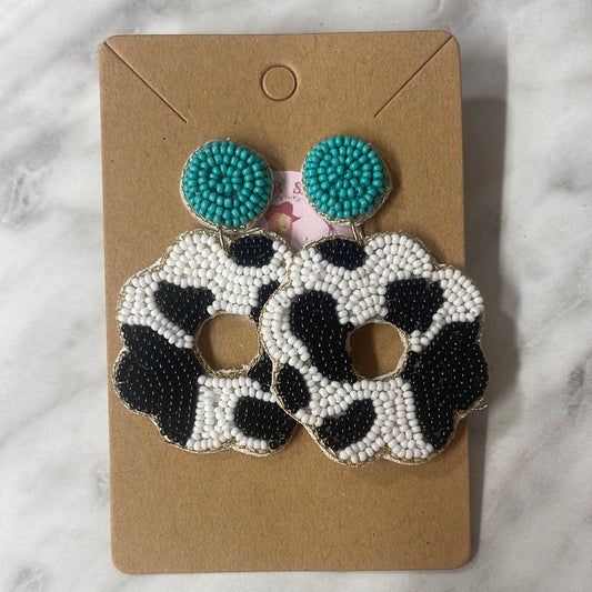 Cows & Turquoise Beaded Earrings