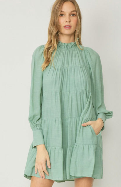 Expect The Best Sage Tiered Dress
