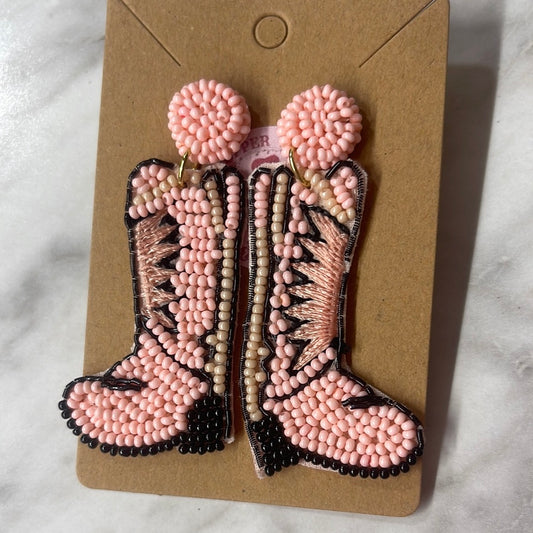 Pink Dolly Boots Beaded Earrings