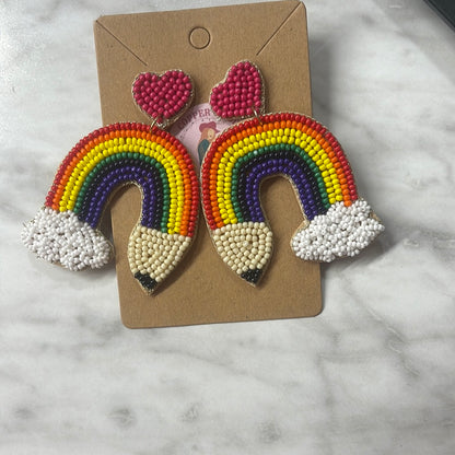 Rainbow Pencils Beaded Earrings