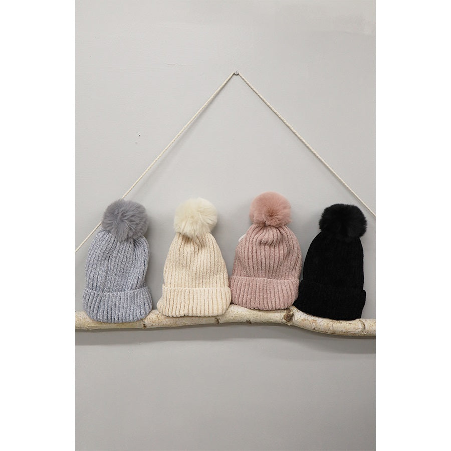 Solid Chenille Pom Beanie